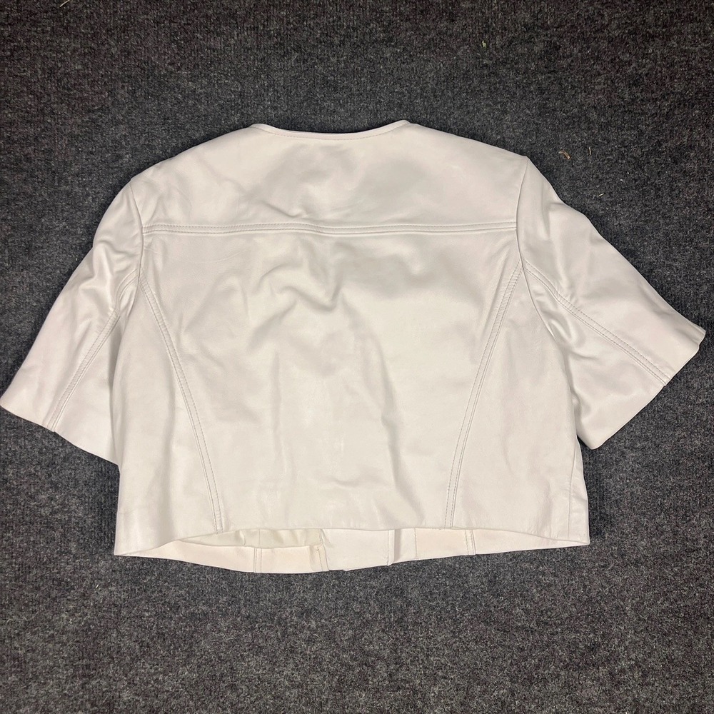 Lamarque Leather Jacket White Large Lambskin Cropped Kirsi Zip Short Sleeve Moto - Picture 5 of 6